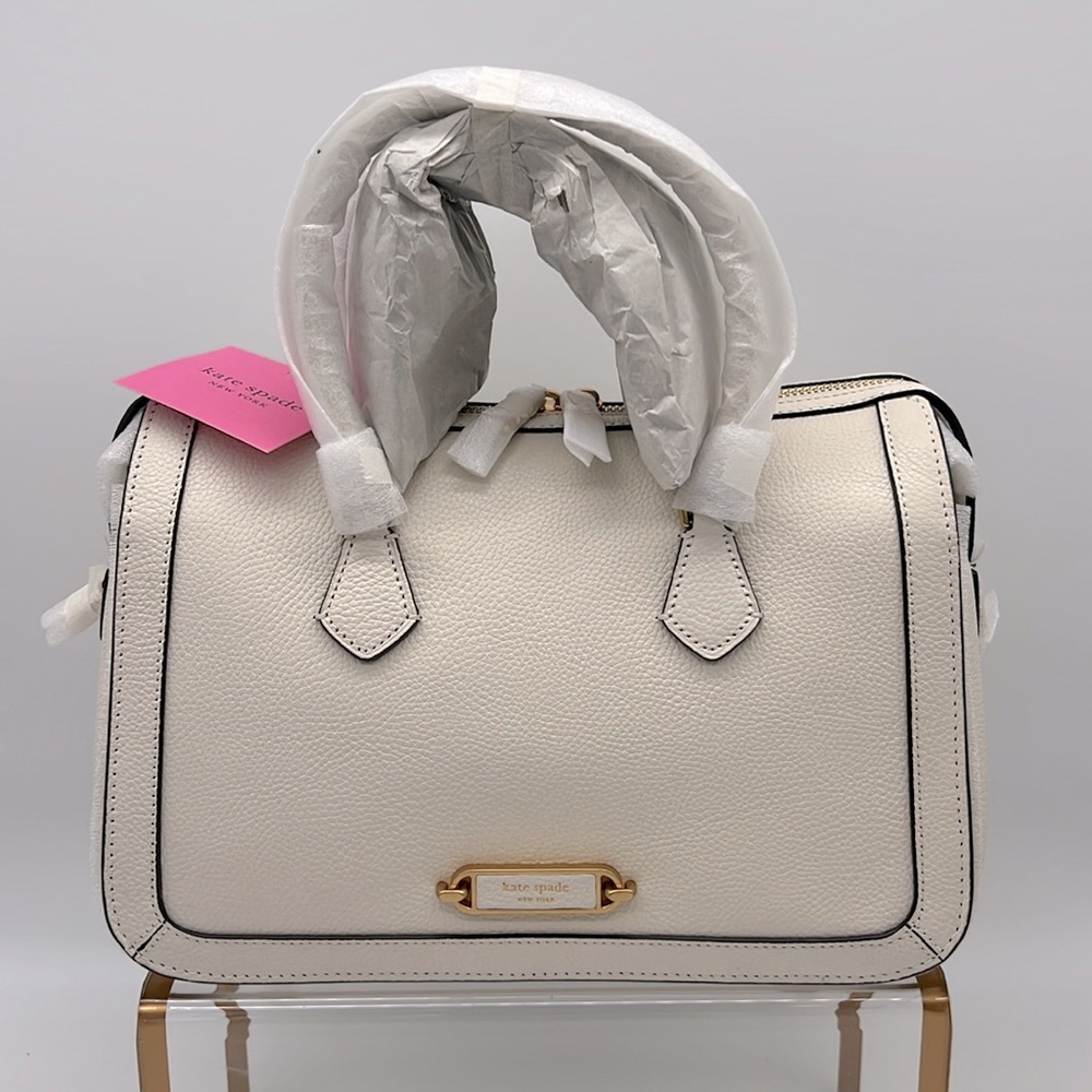 Kate Spade New York Gramercy Medium Pebble Leather Satchel Halo White